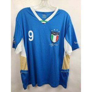 GOL Mens Italia Azzurri #9 Soccer Jersey Medium Blue White Short Sleeve V-Neck